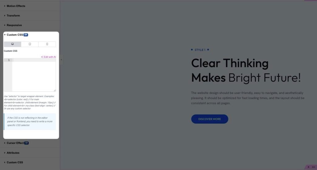 custom css settings