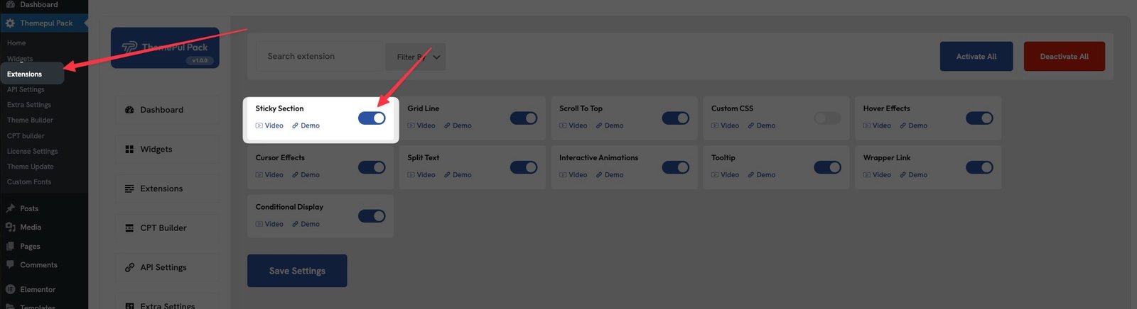 sticky section enable