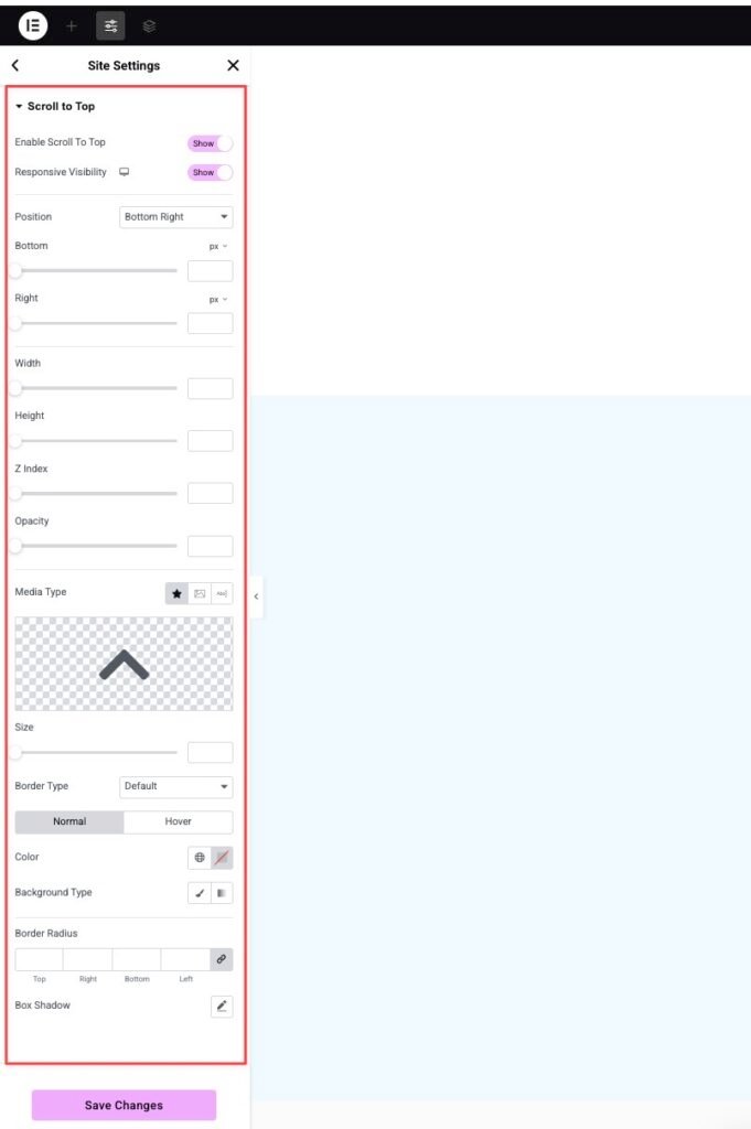 scroll to top settins 