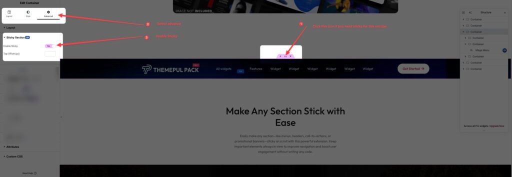 sticky section settins 